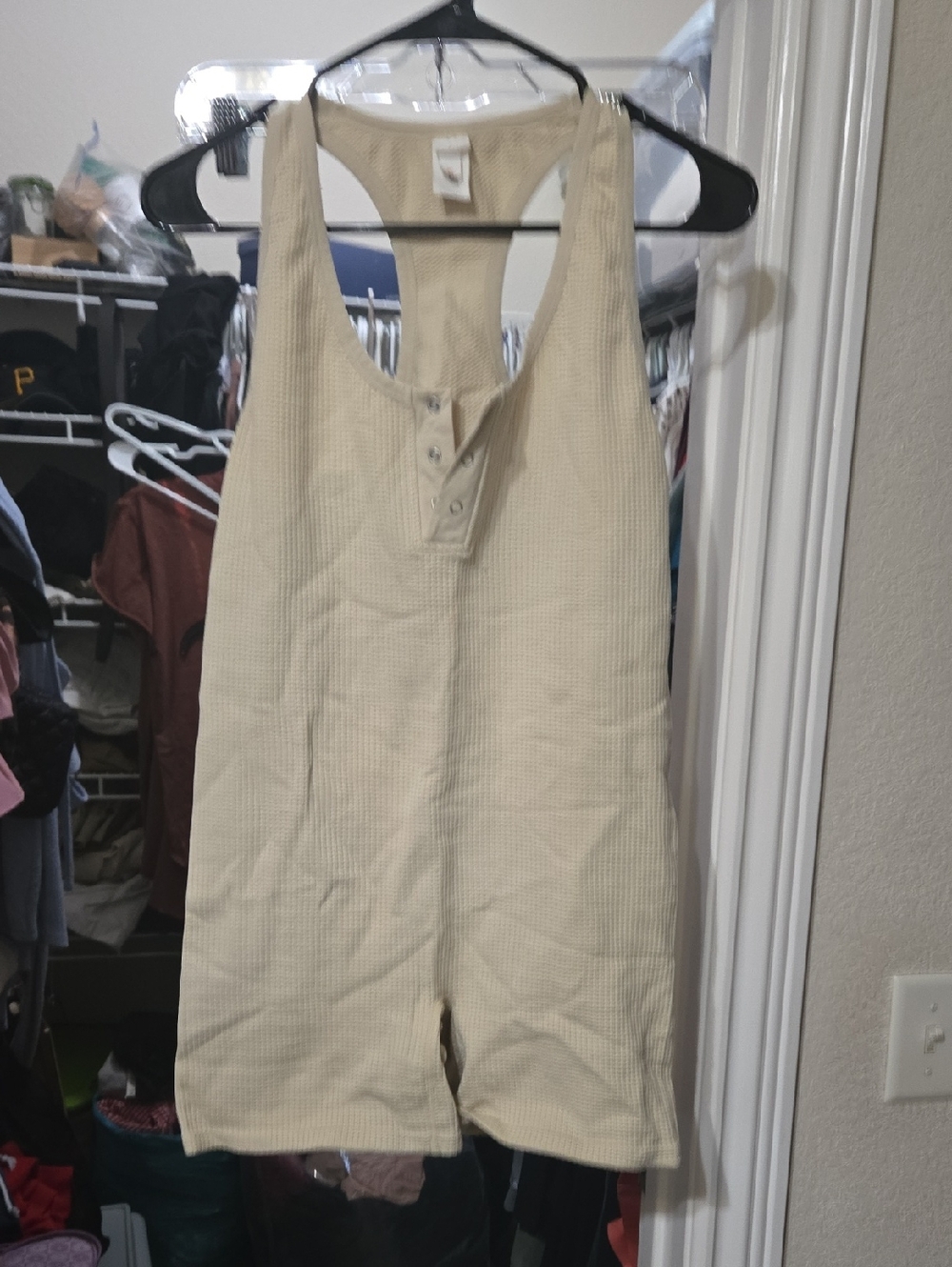 Womans One-Piece Tank Romper in Beige - Unbranded